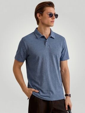 Banana Republic Polo Shirt Large Heather Blue Steel Slate  Cotton Short Sleeve